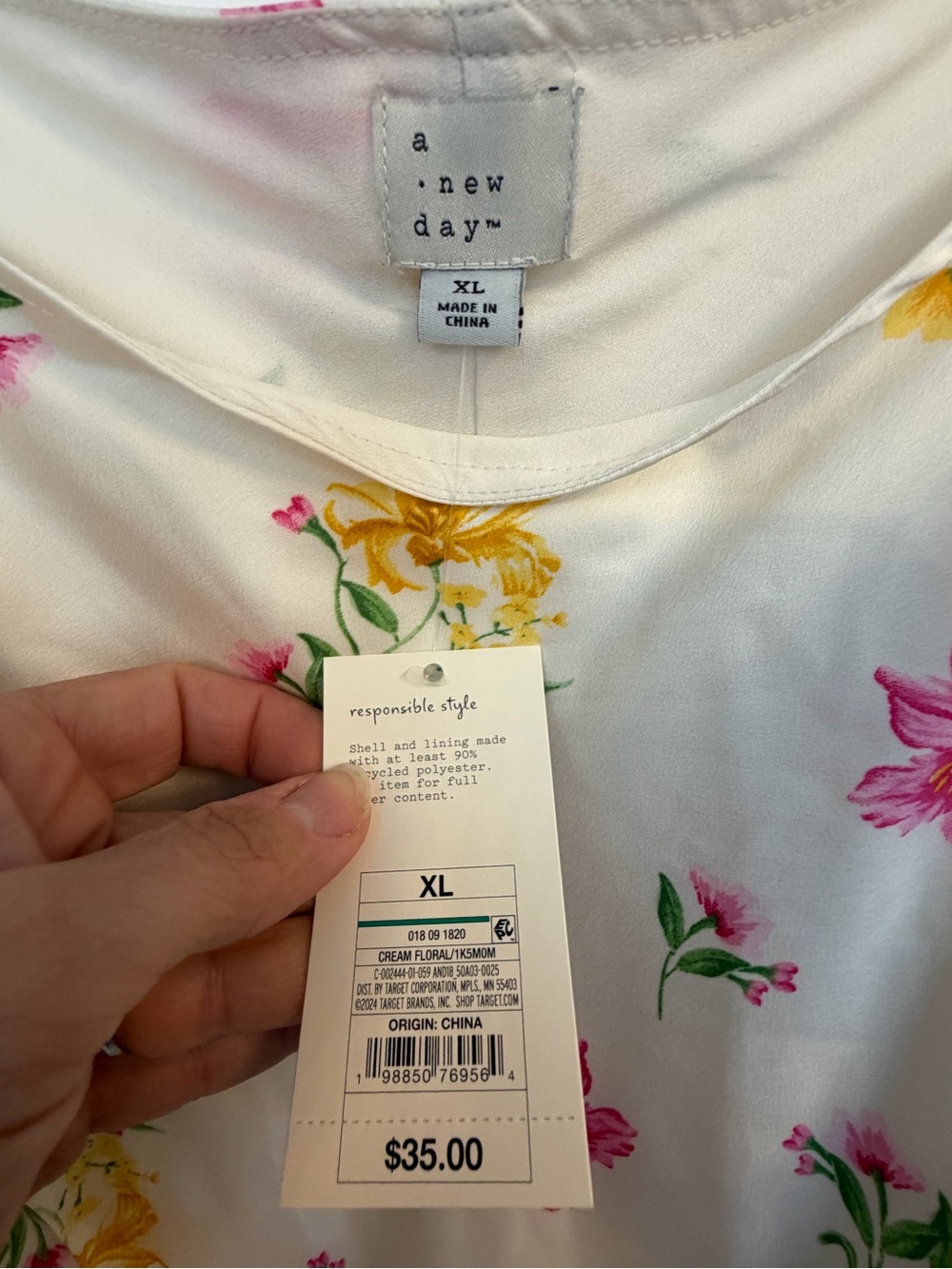 A New Day Floral Midi Dress XL Ruffle Sleeve Cream Spring Summer NWT - Picture 3 of 10